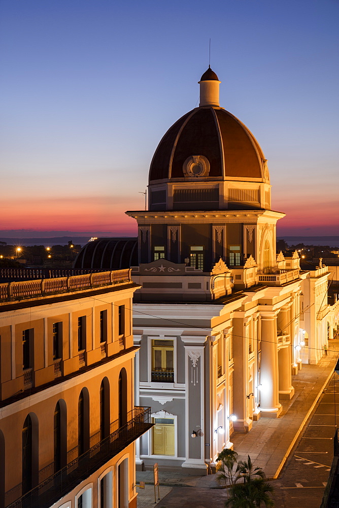 City Hall at sunset, Cienfuegos, UNESCO World Heritage Site, Cuba, West Indies, Caribbean, Central America