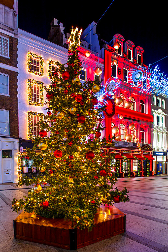 Christmas decorations on New Bond Street, London, England, United Kingdom, Europe