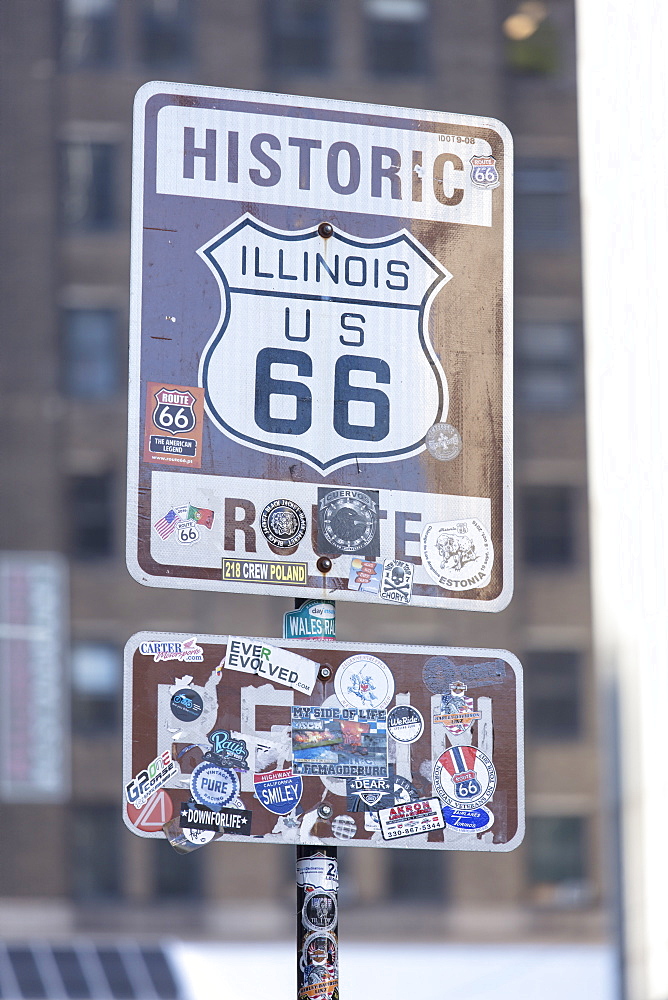 Historic sign for the start of Route 66 in Chicago, Illinois, United States of America, North America