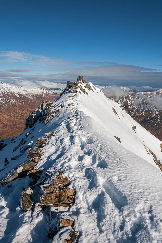 Sgurr a'Bhealaich Dheirg, the highest and finest Munro on the Brothers Ridge, above Glen Shiel, Highlands, Scotland, United Kingdom, Europe