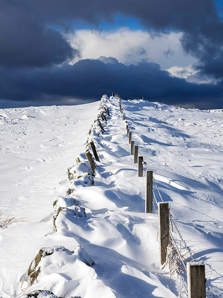 Snow drifts on the hills above Glasgow on a stormy day, Scotland, United Kingdom, Europe