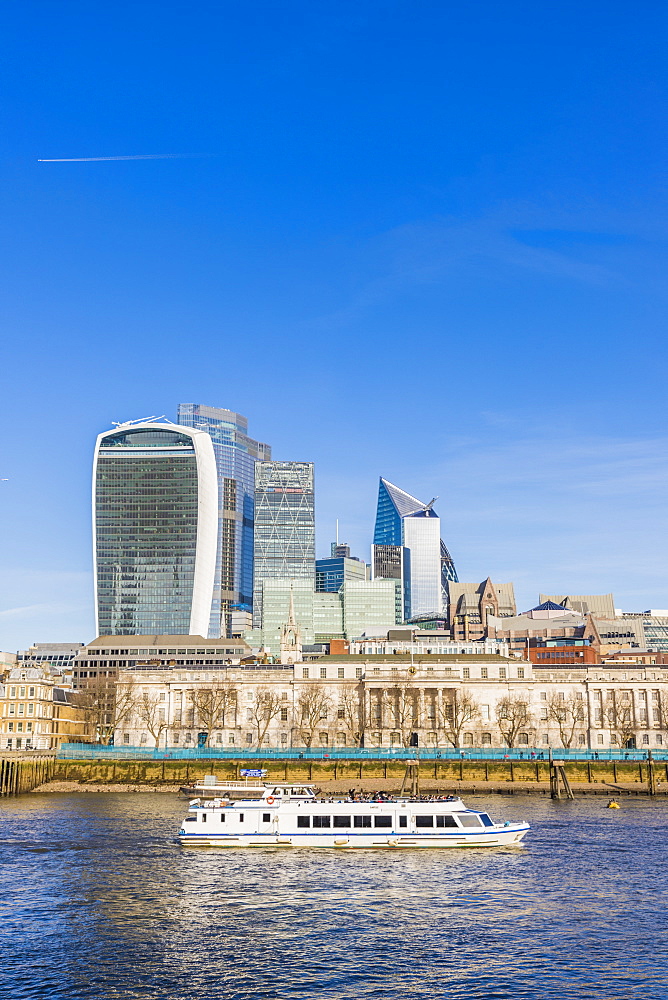 City of London skyline including 20 Fenchurch Street (The Walkie Talkie) and River Thames, London, England, United Kingdom, Europe