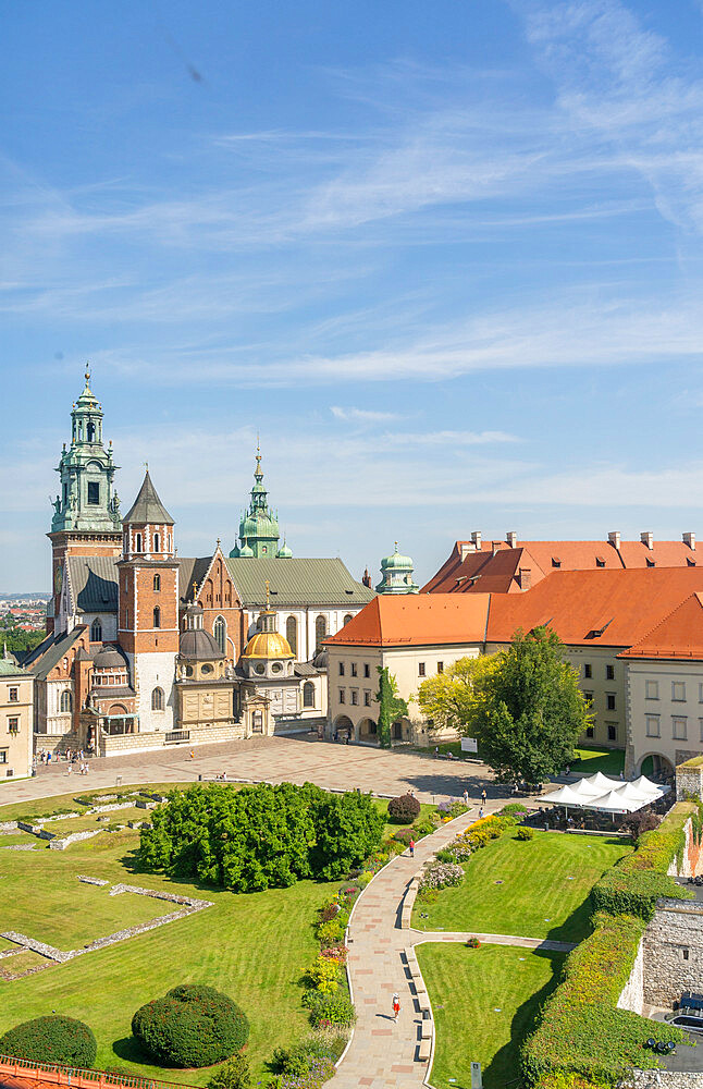 Elevated view of Wawel Castle, UNESCO World Heritage Site, Krakow, Poland, Europe