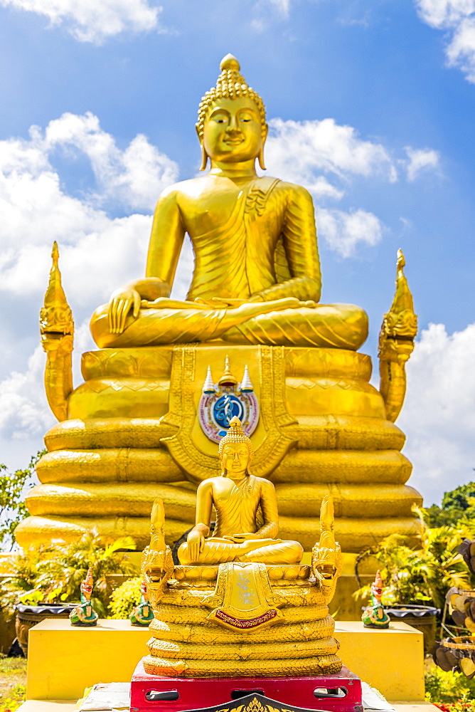 The Golden Buddha statue at the Big Buddha complex (The Great Buddha) in Phuket, Thailand, Southeast Asia, Asia