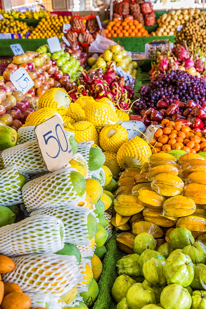 A market stall selling fruit in Phuket Old Town, Phuket, Thailand, Southeast Asia, Asia