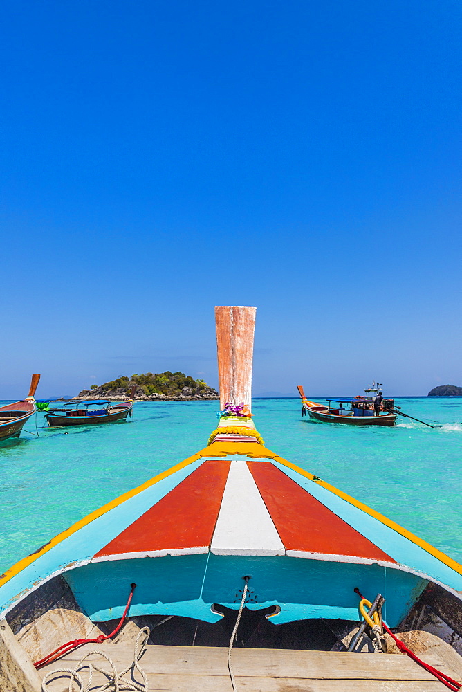 A colourful long tail boat on Ko Lipe Island in Tarutao National Marine Park, Thailand, Southeast Asia, Asia