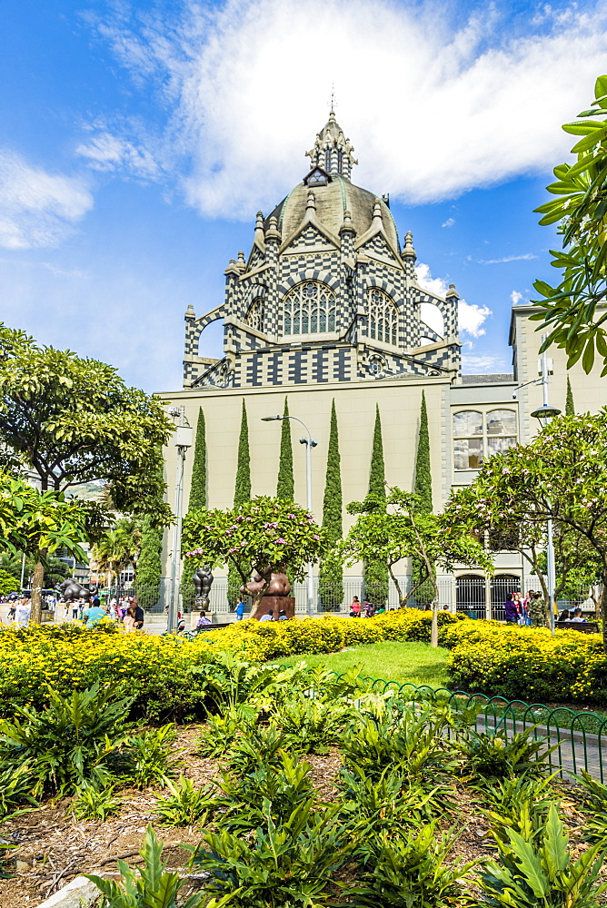 A view of the Rafael Uribe Palace of Culture, in Plaza Rafael, Medellin, Colombia, South America