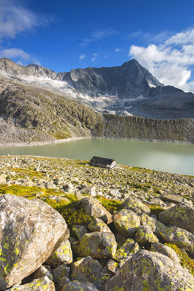 Garibaldi refuge in Adamello Park in summer, Vallecamonica, Brescia province, Lombardy district, Italy, Europe