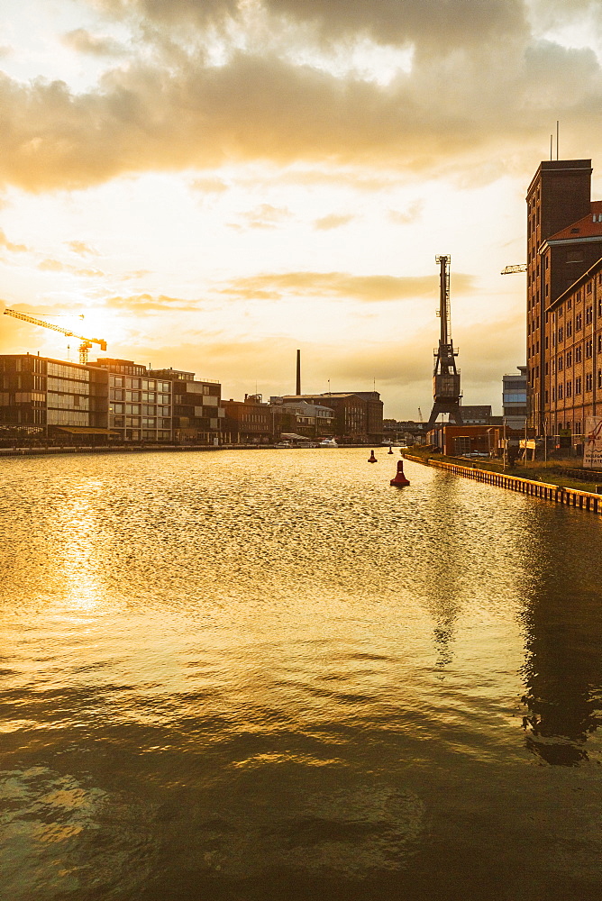 The old port of the city of Munster at sunrise, North Rhine-Westphalia, Germany, Europe