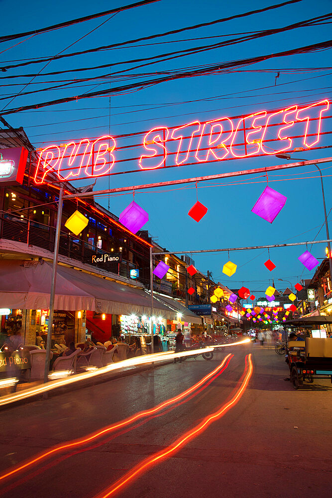 Electric sign over Siem Reap's Pub Street, nightlife hotspot, Cambodia, Indochina, Southeast Asia, Asia