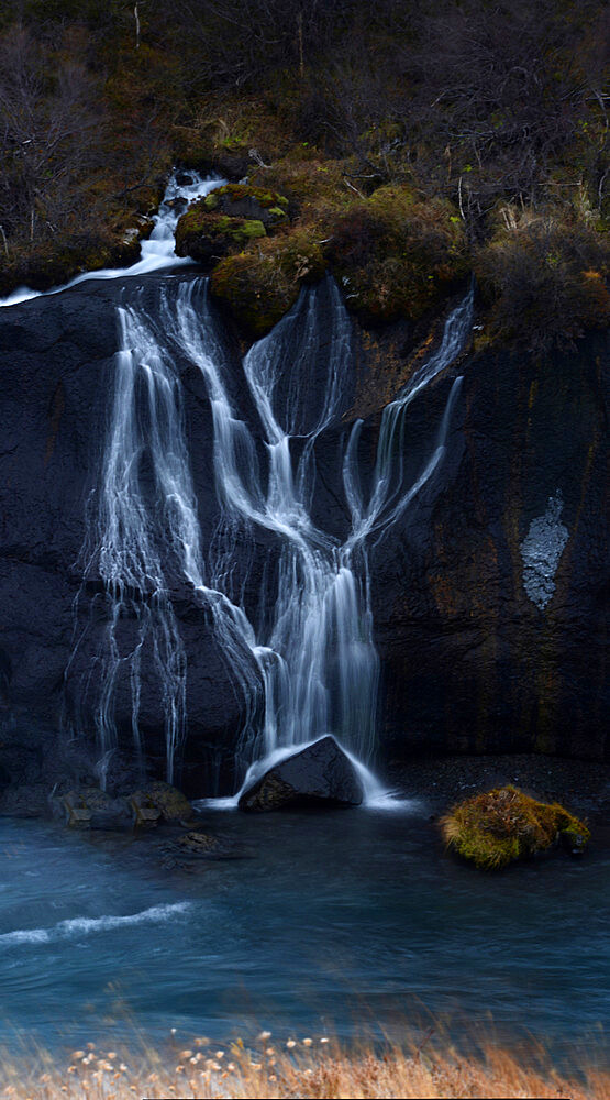 Hraunfossar river flowing from lava fields, Iceland, Polar Regions