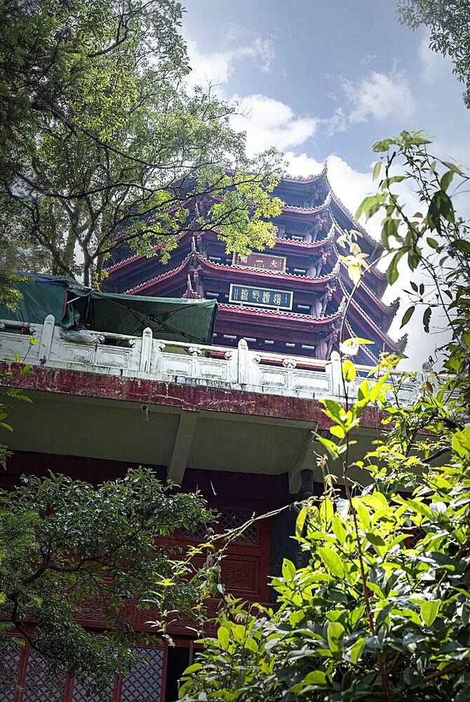 Pagoda on the top of a sacred mountain, Qingchengshan, Sichuan, China, Asia