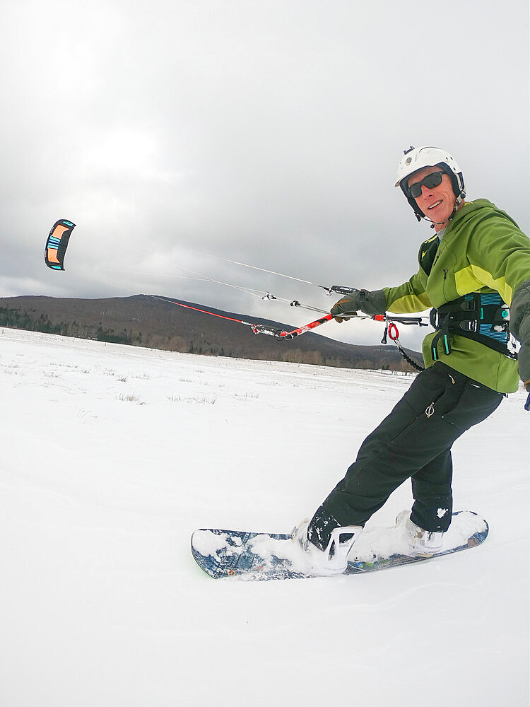 Photographer Skip Brown snow kiting in Canaan Valley, West Virginia, United States of America, North America