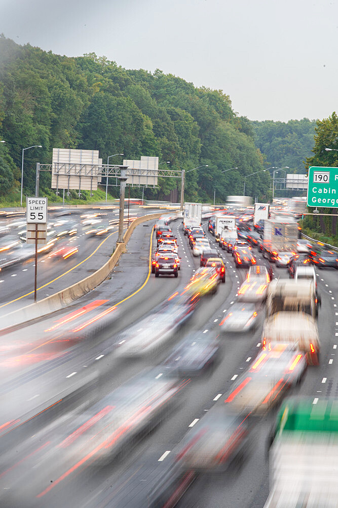 Rush hour traffic on the Washington DC Capitol Beltway near Bethesda, Maryland, United States of America, North America