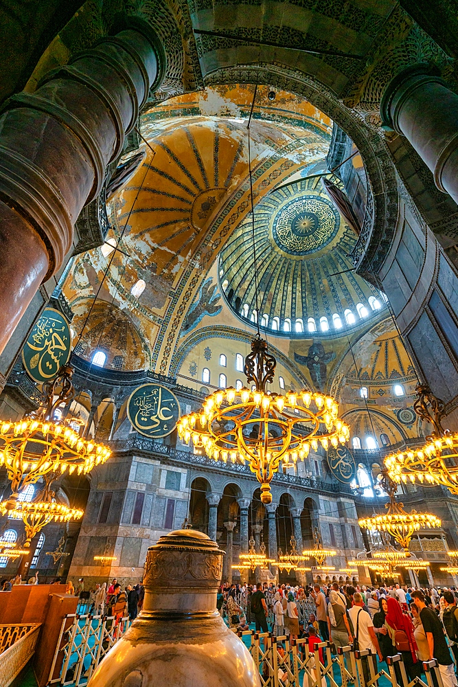 Hagia Sophia mosque with beautiful columns and ceiling in Istanbul, Turkey