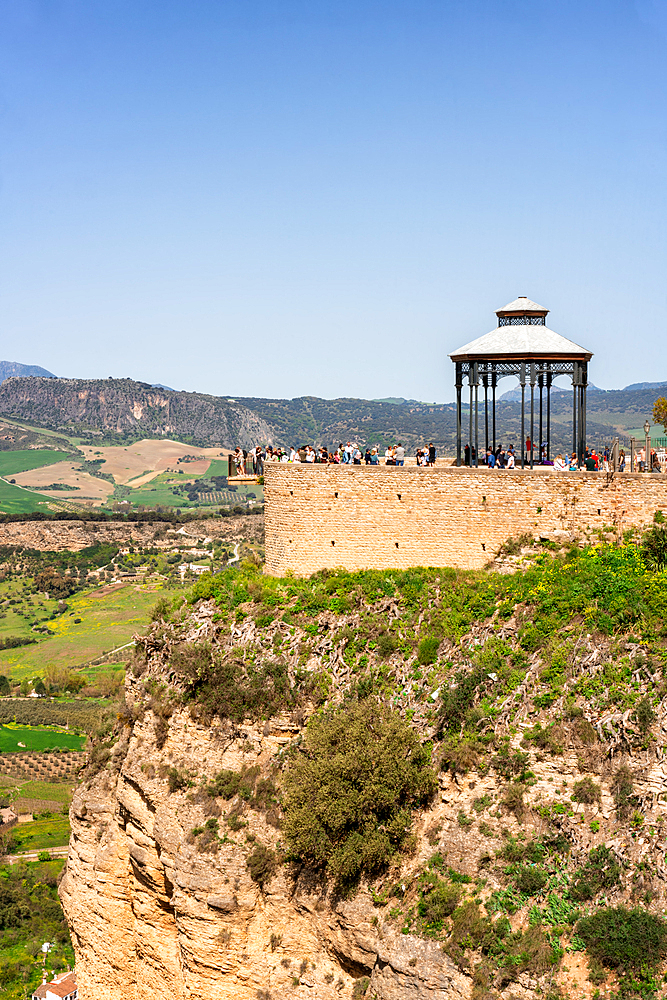 Viewpoint of historic white village with bandstand, Ronda, Pueblos Blancos, Andalusia, Spain, Europe