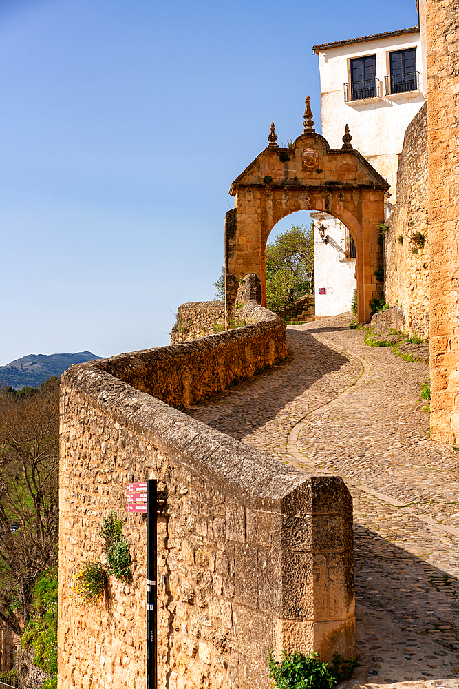 Entrance of traditional white village of Ronda, Pueblos Blancos, Andalusia, Spain, Europe