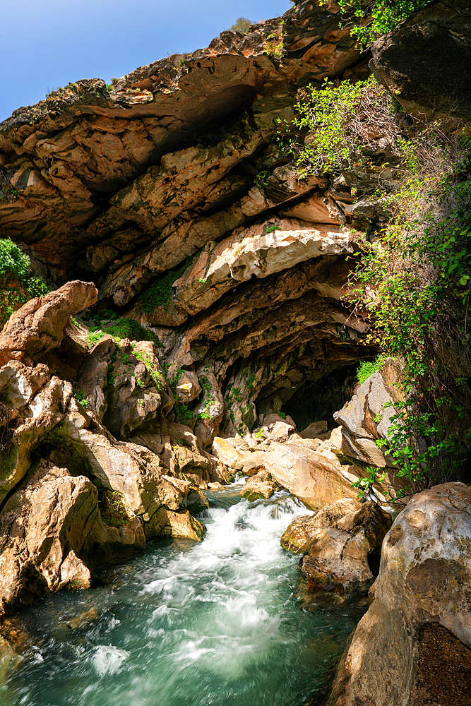 Cueva del Gato cave with a waterfall in Andalusia, Spain, Europe