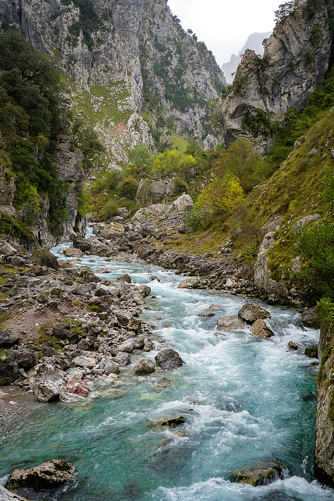 Ruta del Cares trail nature landscape in Picos de Europa National Park, Leon, Spain, Europe