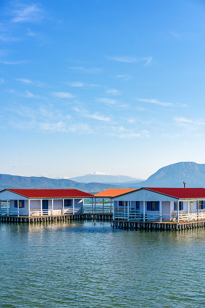 Fishermen traditional houses built on the sea in Tourlida Missolonghi, Greece