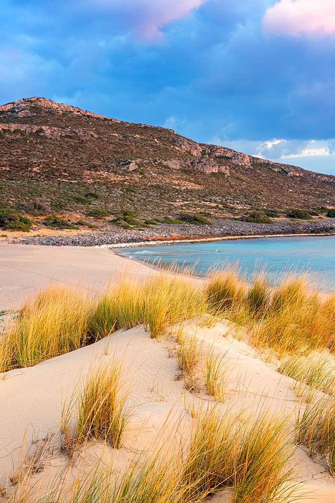 Simos beach in Elafonisos island at sunset, in Greece