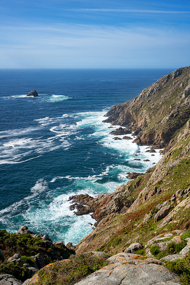 Cape Finisterre landscape with Atlantic Ocean on a sunny day, Galicia, Spain, Europe