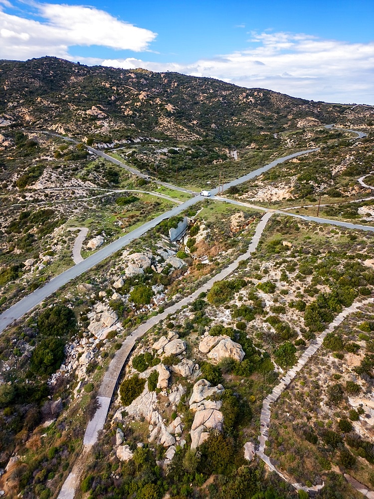 Kriaritsi project area drone aerial view with abandoned roads in the south of Greece