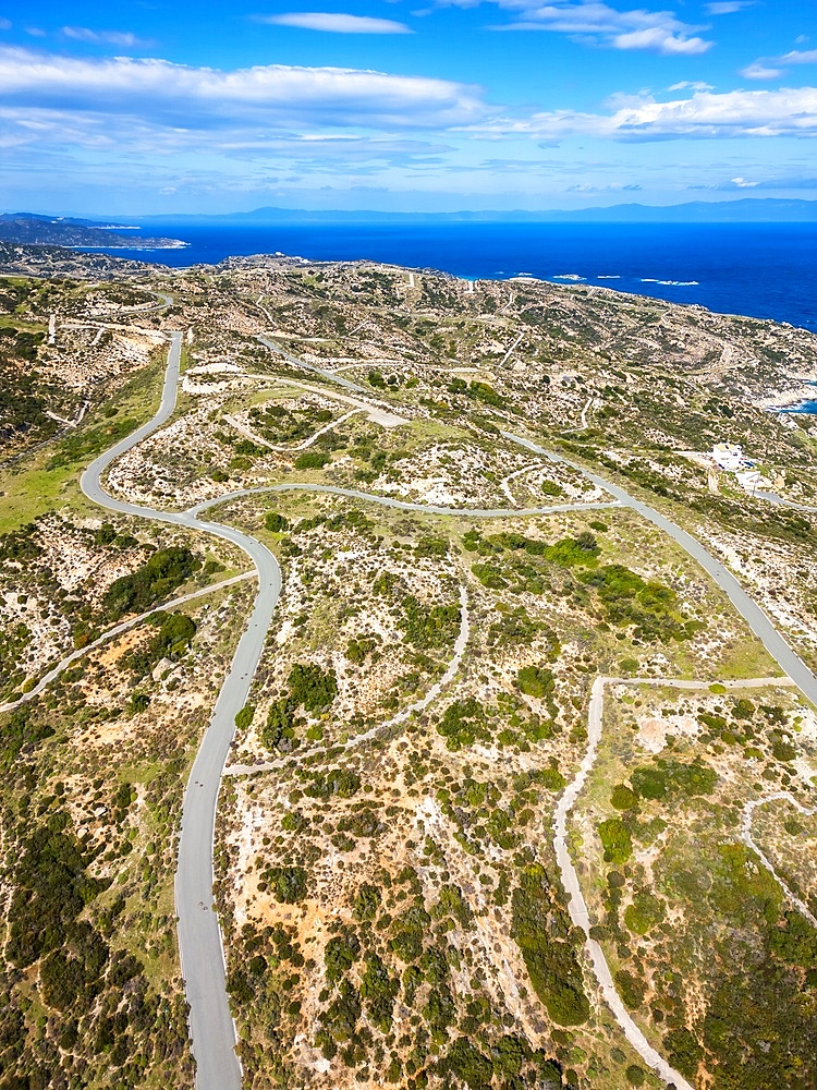 Kriaritsi project area drone aerial view with abandoned roads in the south of Greece