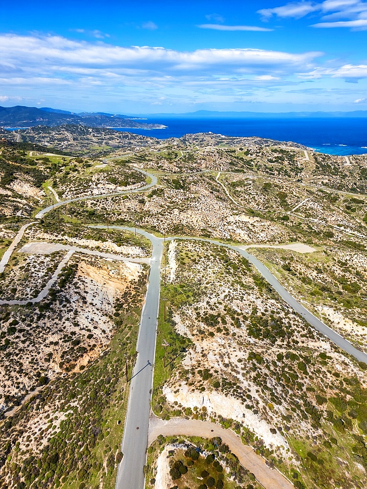 Kriaritsi project area drone aerial view with abandoned roads in the south of Greece