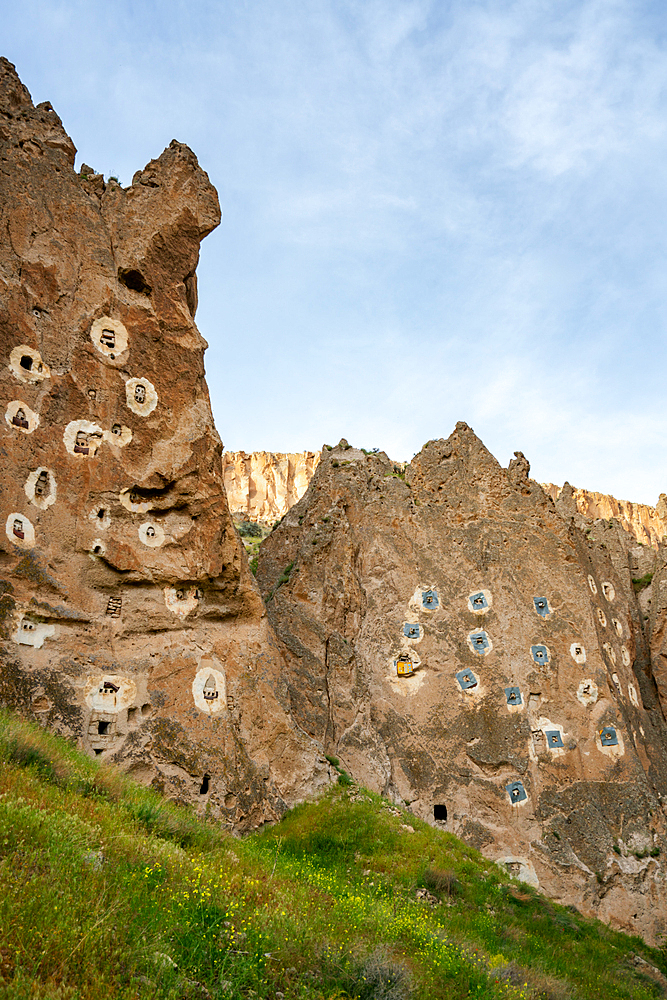 Soganli valley with ancient houses carved inside rocks in Cappadocia, Turkey