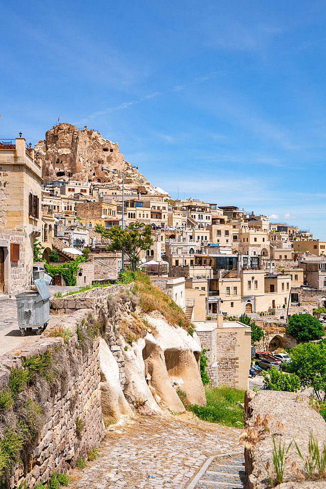 Uchisar town with traditional houses in Cappadocia, Turkey