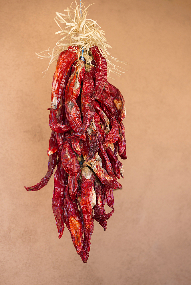 Ristra of drying chile peppers in Old Town Albuquerque, New Mexico.