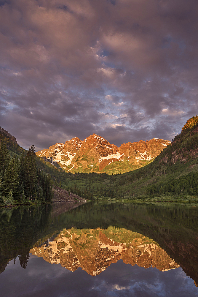 Maroon Bells at sunrise, White River National Forest, Colorado.