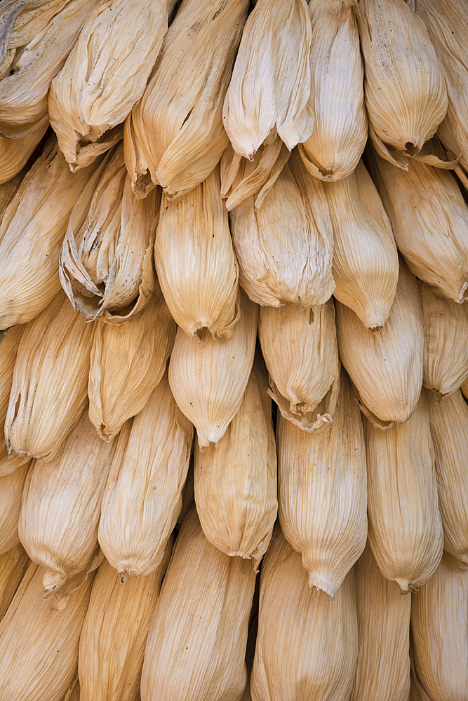 Dried corn in husks; El Parador de Moray restaurant, Sacred Valley, Peru.