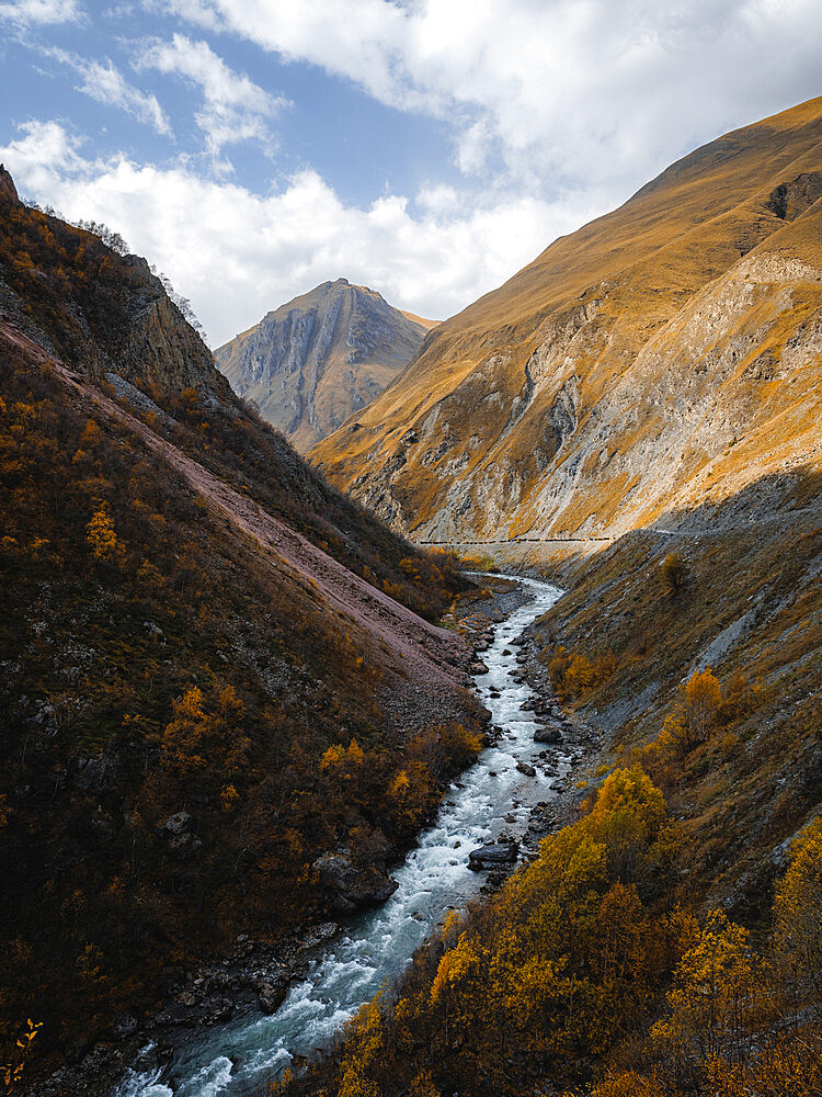 River going through Truso Valley, Kazbegi, Georgia (Sakartvelo), Central Asia, Asia