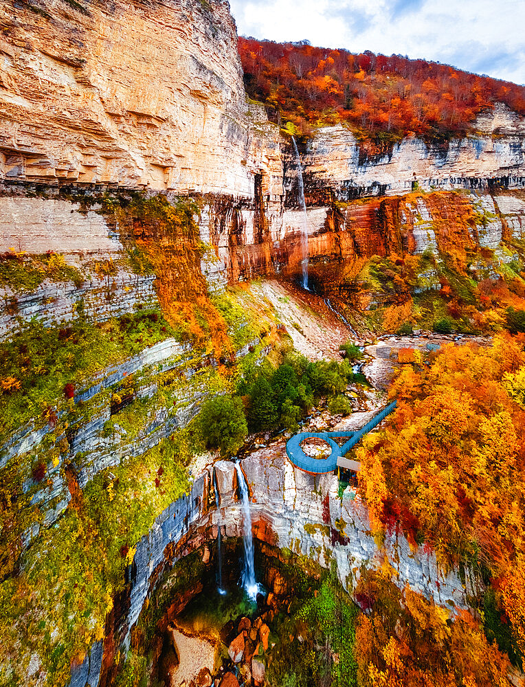 Okatse waterfall during autumn in Kutaisi, Imereti, Georgia (Sakartvelo), Central Asia, Asia