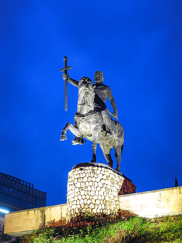 View of Telavi's Statue at blue hour, Kakheti, Georgia (Sakartvelo), Central Asia, Asia