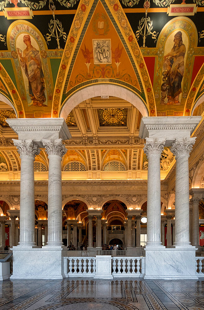 Intricate interior of The Great Hall in the Library of Congress, Capitol Hill, Washington DC, United States of America, North America