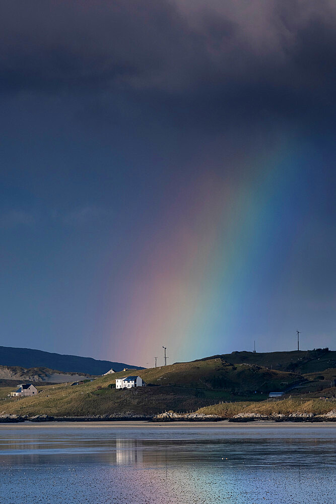 Rainbow over the Hamlet of Luskentyre across Luskentyre Sands, Isle of Harris, Outer Hebrides, Scotland, United Kingdom, Europe