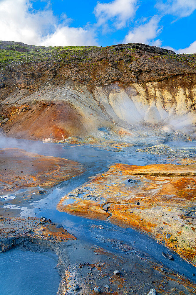 Mud stream, geothermal area and hot springs at Seltun Hot Springs, Krysuvik, The Capital Region, Iceland