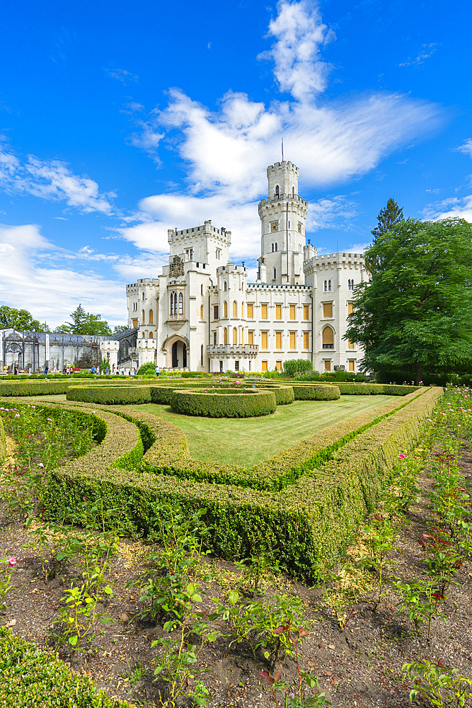 Facade of The State Chateau of Hluboka and park, Hluboka nad Vltavou, South Bohemian Region, Czech Republic (Czechia), Europe