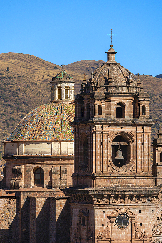 Detail of bell tower of Church of the Society of Jesus at Plaza de Armas Square, UNESCO World Heritage Site, Cusco (Cuzco), Cusco Province, Cusco Region, Peru, South America