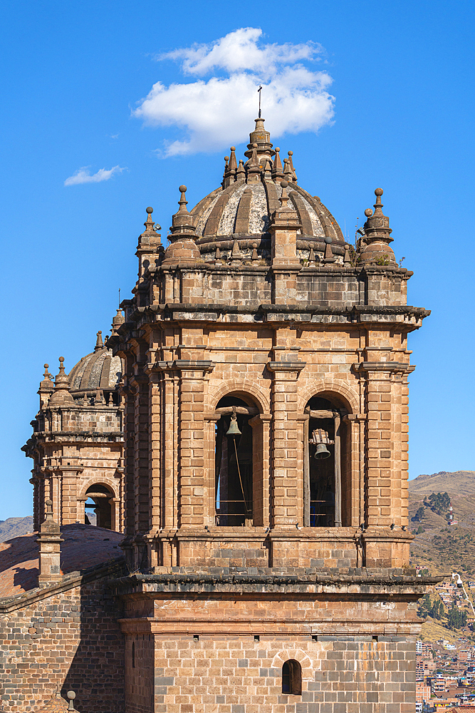 Detail of bell towers of Cusco (Cuzco) Cathedral, UNESCO World Heritage Site, Cusco (Cuzco), Cusco Province, Cusco Region, Peru, South America