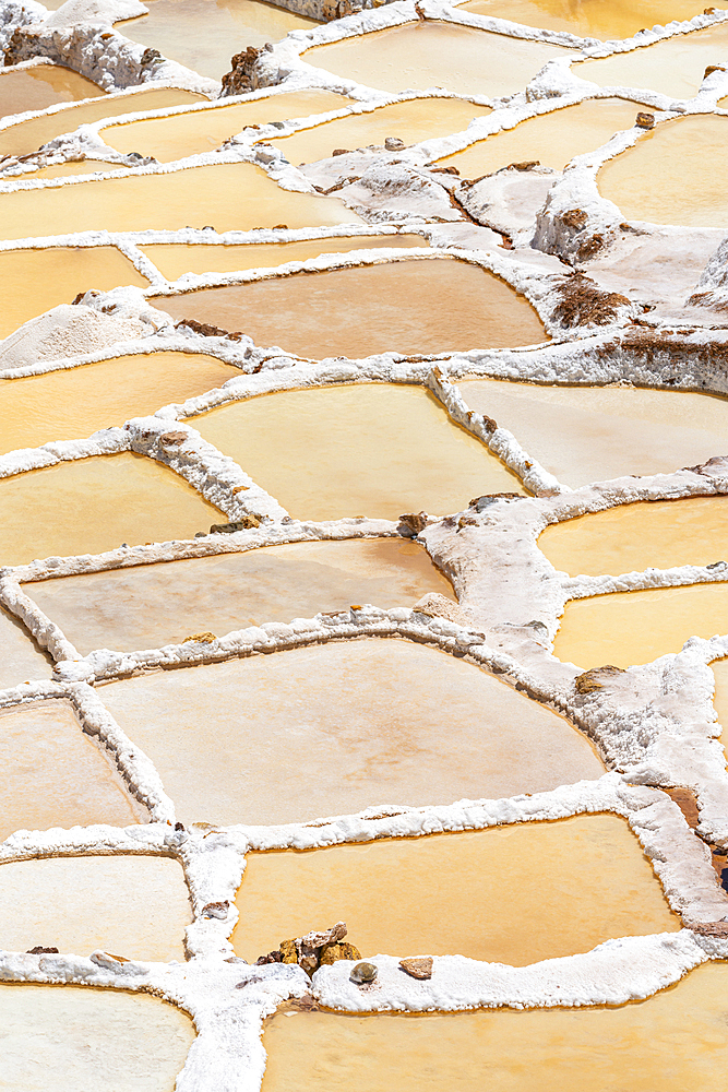 Detail of salt mines of Maras, Salinas de Maras, Cuzco Region, Peru