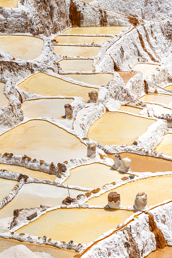 Detail of salt pans of Maras, Salinas de Maras, Cuzco Region, Peru, South America