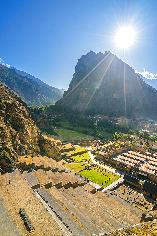 Terraces and ruins at archaeological site  at Ollantaytambo, Sacred Valley, Peru, South America