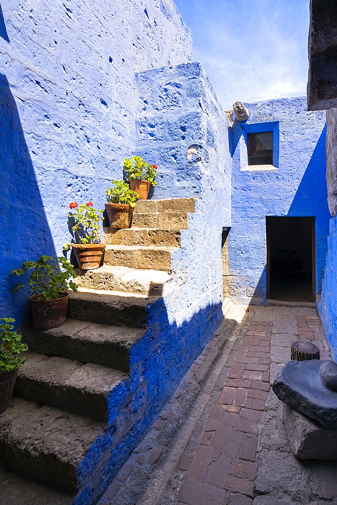 Blue section of Cloister and Monastery of Santa Catalina de Siena, UNESCO World Heritage Site, Arequipa, Peru, South America