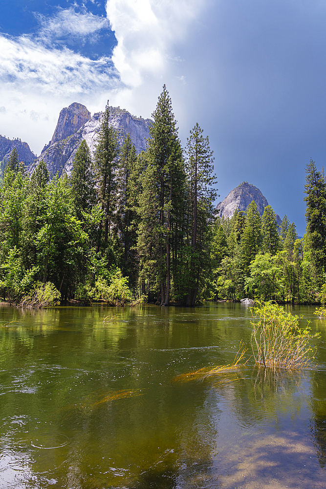 Cathedral Rocks by Merced River, Yosemite National Park, UNESCO World Heritage Site, Sierra Nevada, Central California, California, United States of America, North America