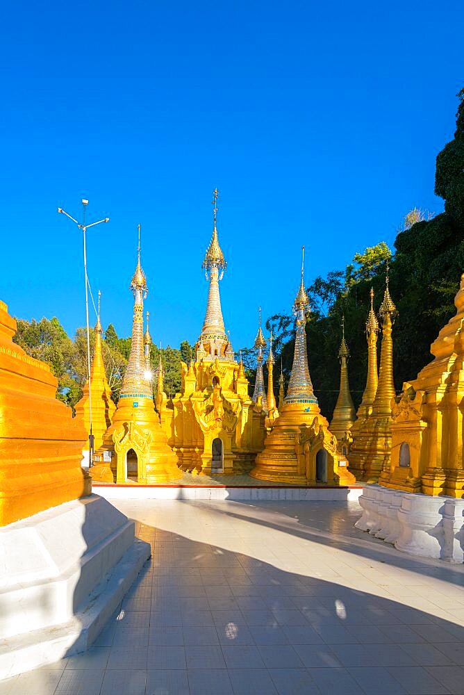 Golden shrines at Shwe Oo Min Pagoda, Kalaw, Myanmar