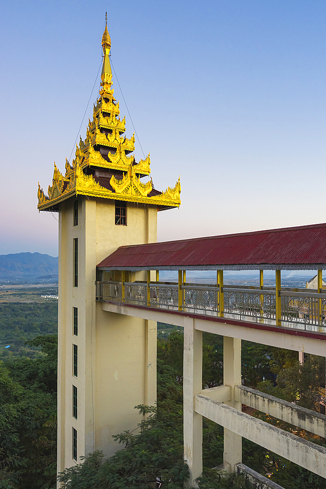 Tower with elevator on top of Mandalay Hill, Mandalay, Myanmar (Burma), Asia